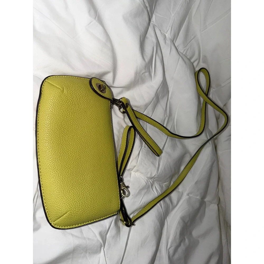 Joy Susan Lime Green Pebbled Vegan Leather Crossbody Bag Wallet Clutch